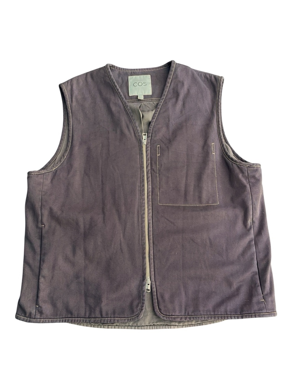 COS Brown/Plum Cotton Canvas Zip-Front Utility Layering Vest (L/XL)